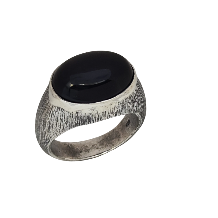 O18-A O18- Oniks Taşlı El Yapımı Gümüş Yüzük - Image 1